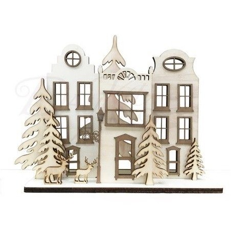 Kit 3 casitas + abetos + renos + farol