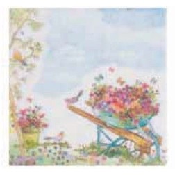 Servilleta para decoupage carretilla con flores 33x33cm | L'aura Bella