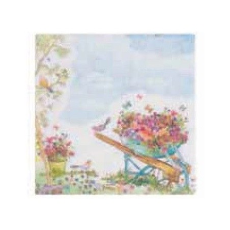 Servilleta para decoupage carretilla con flores 33x33cm | L'aura Bella