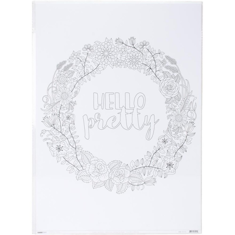 Poster para colorear. Corona de flores y Hello pretty . Mindfulness