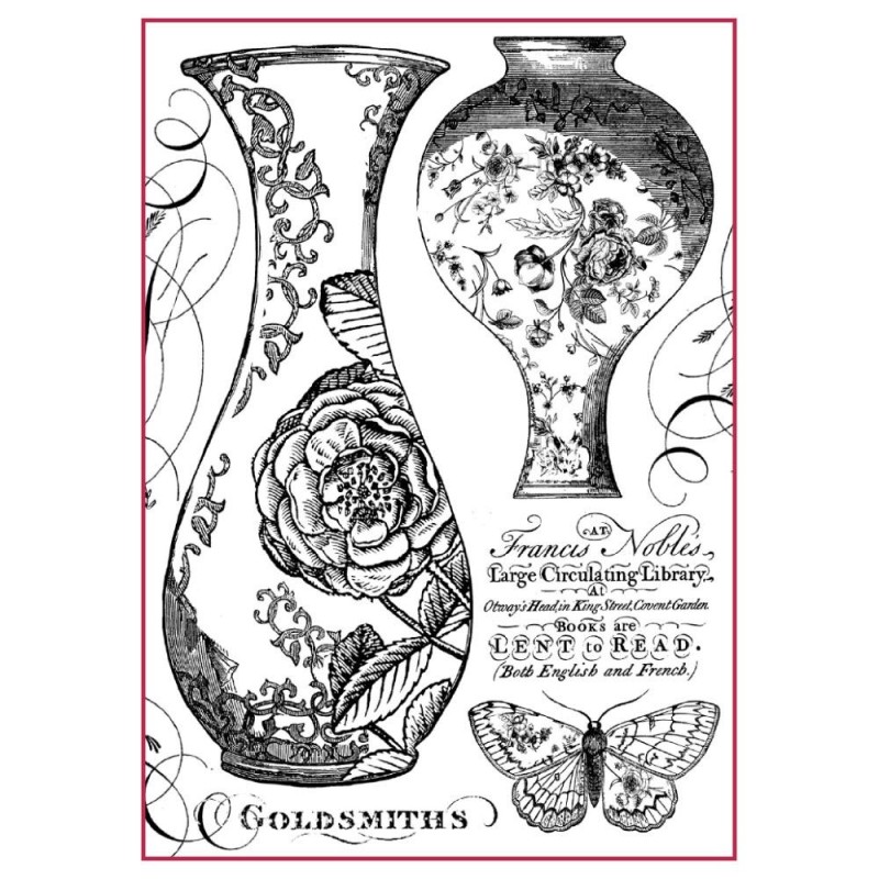 A4 Decoupage Rice Paper Packed Vases B/W