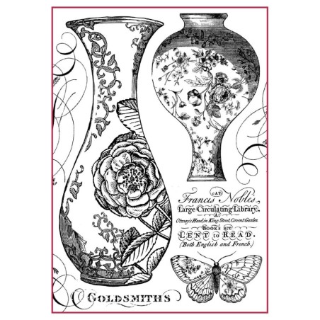 A4 Decoupage Rice Paper Packed Vases B/W