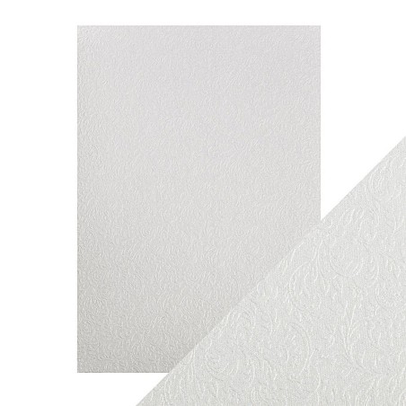 A4 LUXURY EMBOSSED CARD - PEARL DAMASK. Papel Scrapbooking