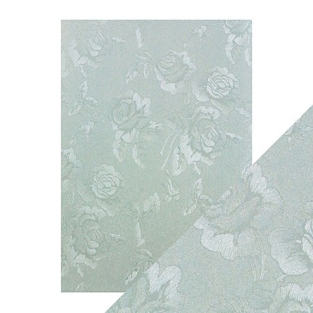 A4 LUXURY EMBOSSED CARD, DUCK EGG TOILE. Papel Scrap | L'aura Bella