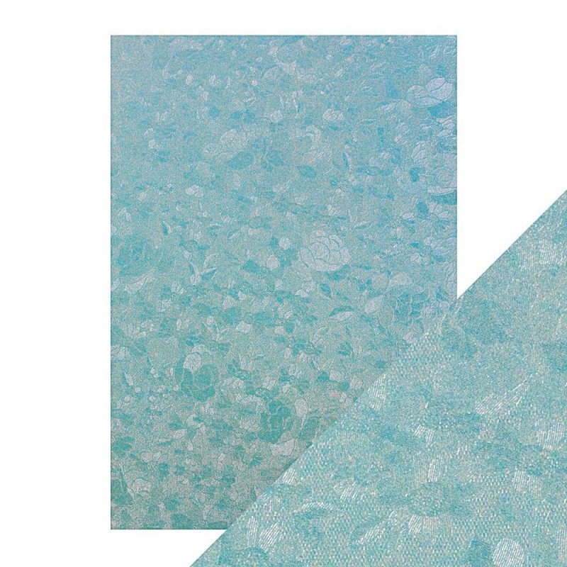 A4 LUXURY EMBOSSED CARD, POWDER BLUE LACE. Papel Scrap | L'aura Bella