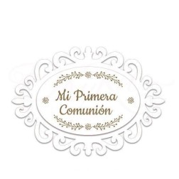 Mi Primera Comunión (10 x 7,1 cm). Cartel con filigrana