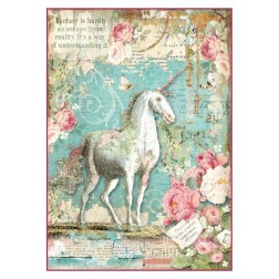 Decoupage rice Paper A4. Wonderland Unicorn