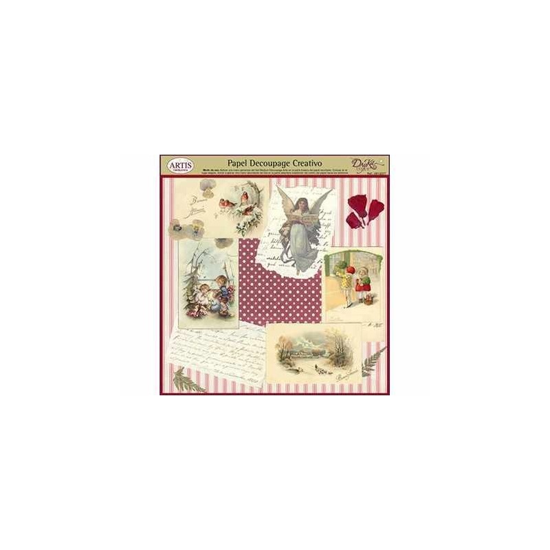 Papel decoupage. Escenas invernales con niños y ángel | L'aura Bella