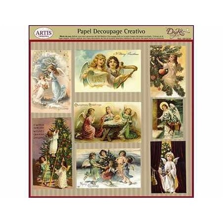 Papel de découpage con ángeles y escenas Navideñas, para manualidades