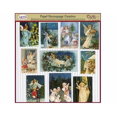 Papel para découpage con escenas de navidad con niños y ángeles