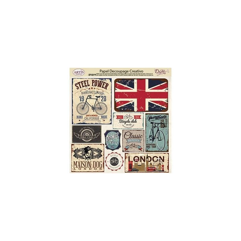 Papel decoupage. Carteles temática inglesa y bicis | L'aura Bella