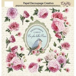 Papel decoupage. Rosas y marco con pajarito | L'aura Bella