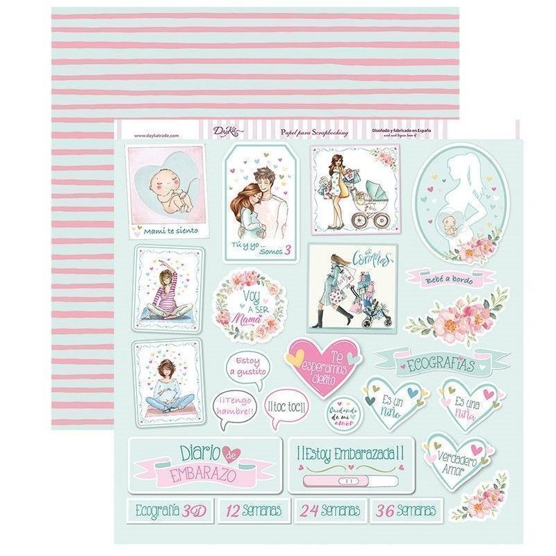 Papel Scrapbooking SCP-252 Etiquetas y frases embarazo | L'aura Bella