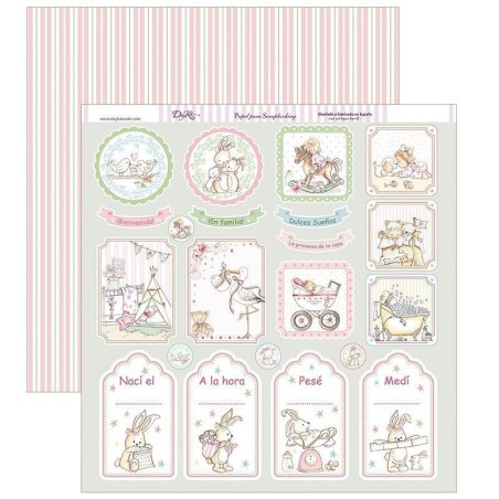 Papel Scrapbooking. SCP-263. Y por fin llegaste tú, mi niña:  "etiquetas percentil, día y hora de nacimiento"