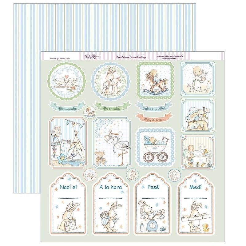 Papel Scrapbooking SCP-275 niño: etiquetas nacimiento | L'aura Bella