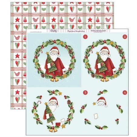 Papel Scrapbooking. SCP-280. Navidad 2018 Dayka. Corona con Papa Noel. 3D