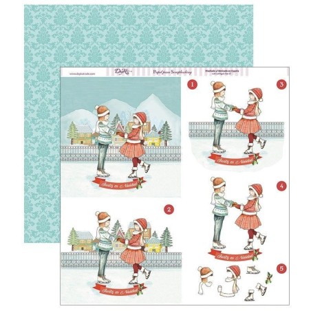 Papel Scrapbooking. SCP-281. Navidad 2018 Dayka. Pareja patinando sobre hielo. 3D
