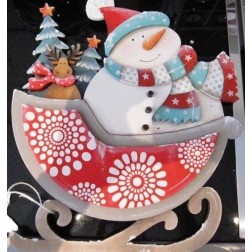 navidad dayka  549. Muñeco de nieve trineo. madera | L' aura Bella