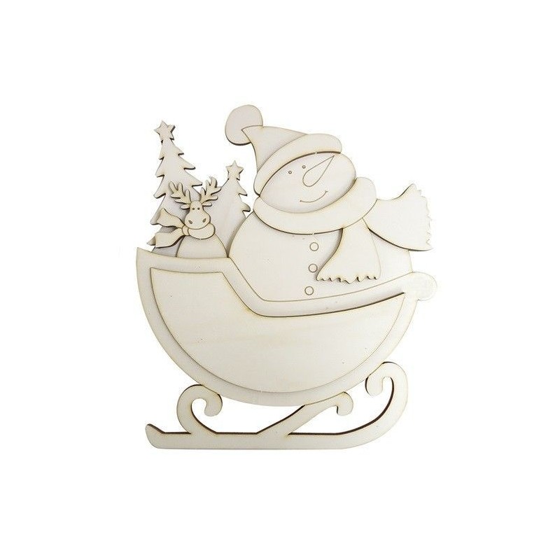 navidad dayka  549. Muñeco de nieve trineo. madera | L' aura Bella