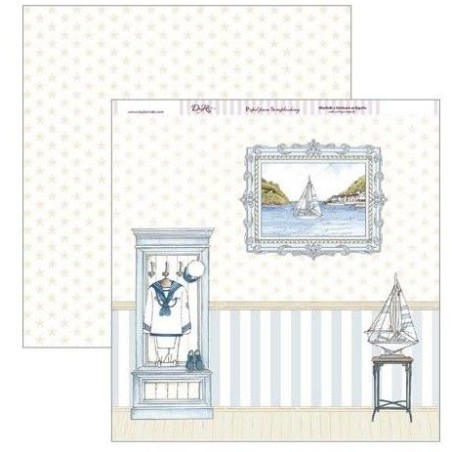 Papel Scrapbooking. SCP-308 Comunión 2019 Dayka. Traje de marinero colgado en armario, cuadro y barco