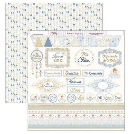 Papel Scrapbooking. SCP-311 Comunión 2019 Dayka. Banderines, cenefas, frases y palabras temática Comunión