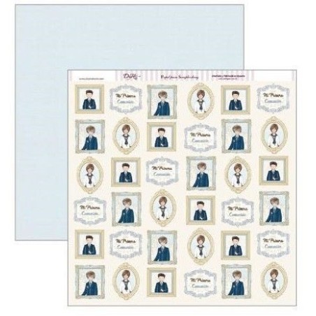 Papel Scrapbooking. SCP-313 Comunión 2019 Dayka. Cuadros de los niños y cuadro con frase: Mi Primera Comunión