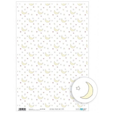 Papel cartonaje. PFY. Moons and Stars. 32 x 48,3 cm