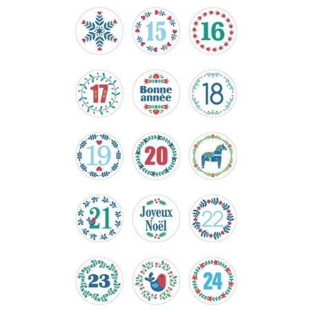 Pegatinas redondas para calendario de Adviento. Folk