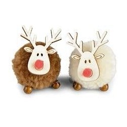 Reno decorativo navideño beige marrón pompon 2403201 | L'aura Bella