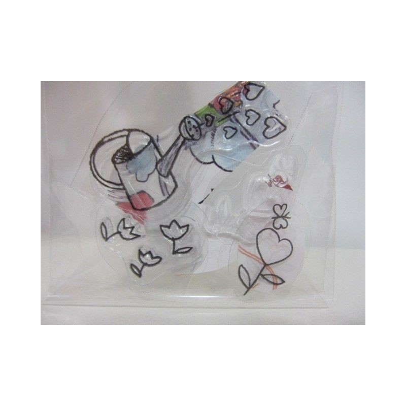 3 Sellos acrílicos: de Regadera con corazones y flores | L'aura Bella
