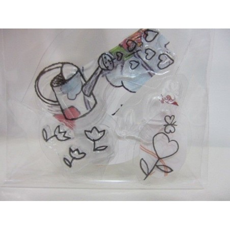 3 Sellos acrílicos con diseño de Regadera con corazones y flores