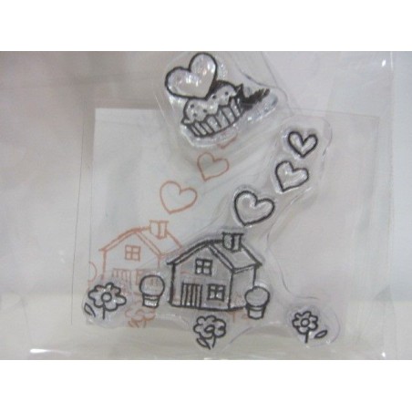 2 Sellos acrílicos: Casita y pastel con corazones