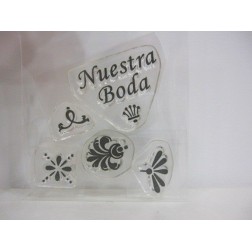 Sellos. Frase: Nuestra Boda + cinco decoraciones.