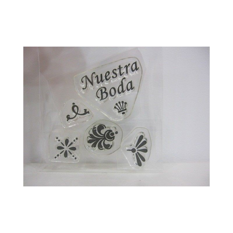 Sellos. Frase: Nuestra Boda + cinco decoraciones.