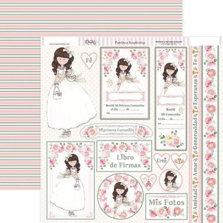 Papel scrapbooking Comunión Niña Morena con bolsito. Dayka Trade. SCP-235