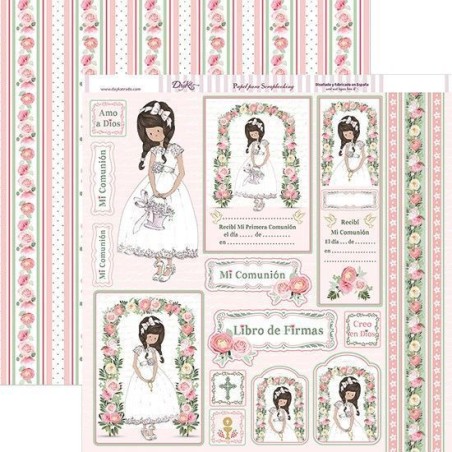 Papel scrapbooking Comunión Niña con cesta. Dayka Trade SCP-236