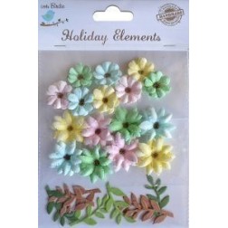 Spring petite flowers with leaves. 24 pcs.. Little Birdie. flores pequeñas con hojas