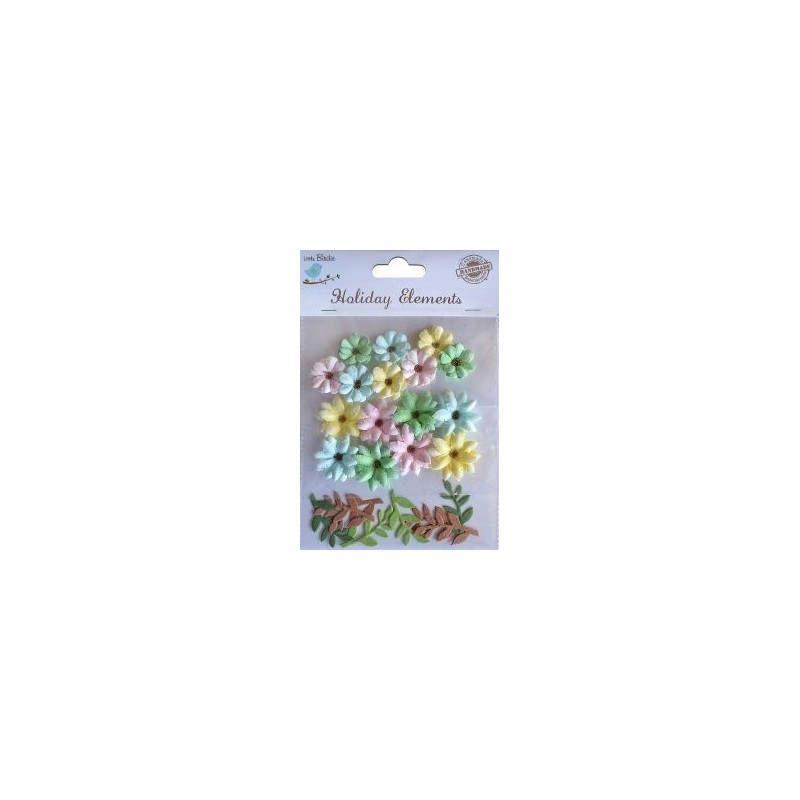Spring petite flowers with leaves. 24 pcs.. Little Birdie. flores pequeñas con hojas