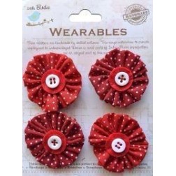 Pleated fabric flowers cherry red. 4 pcs.. Little Birdie. flores rojas