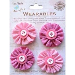 Pleated fabric flowers carnation pink. 4 pcs.. Little Birdie. flores rosas