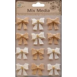 Burlap beaded bows natural and cream. 12 pcs.. Little Birdie. lazos