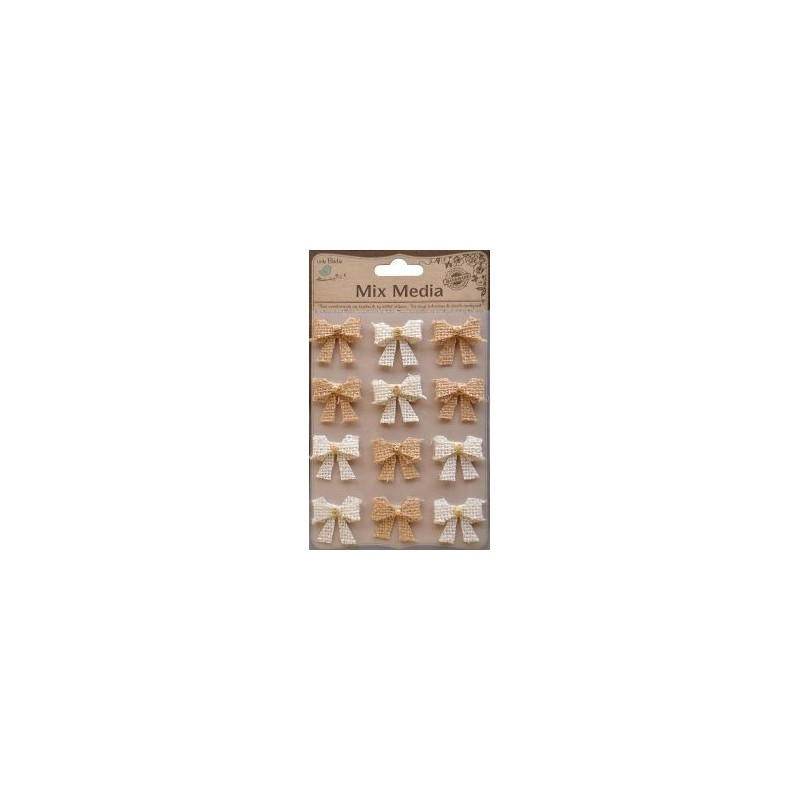 Burlap beaded bows natural and cream. 12 pcs.. Little Birdie. lazos