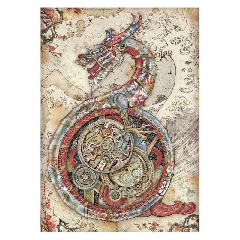 Mechanical Dragon. Papel arroz A4 Stamperia DFSA4608 | L'aura Bella