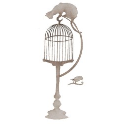 Fabscraps. Chipboard. Colección High Tea . DC41007. Jaula con gato encima