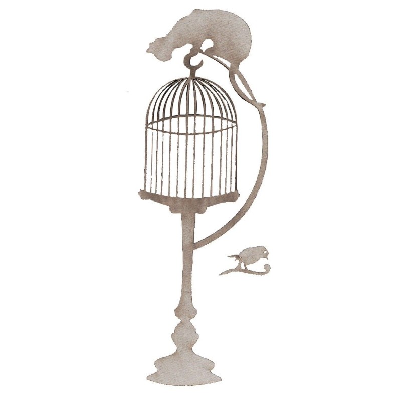 Fabscraps. Chipboard. Colección High Tea . DC41007. Jaula con gato encima