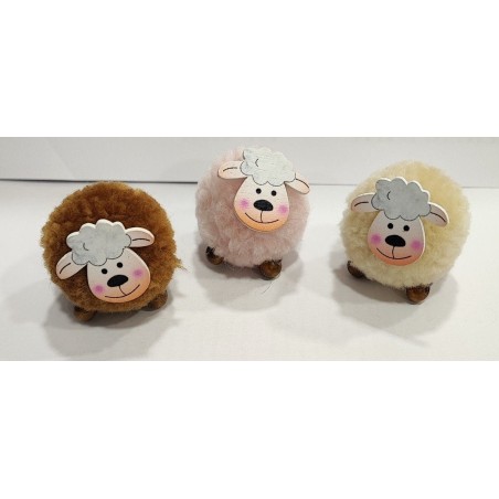 Oveja decorativa pompón navideño. Beige, marrón o rosa
