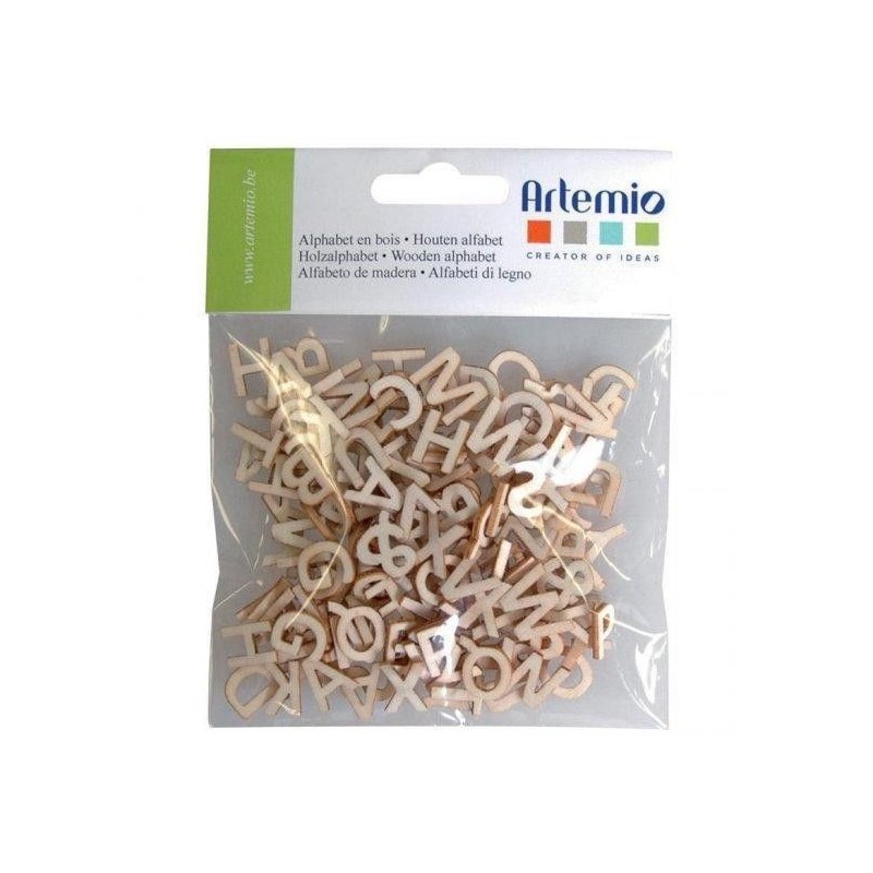 Alfabeto de madera Artemio. 162 pzs. Altura 13 mm | L'aura Bella