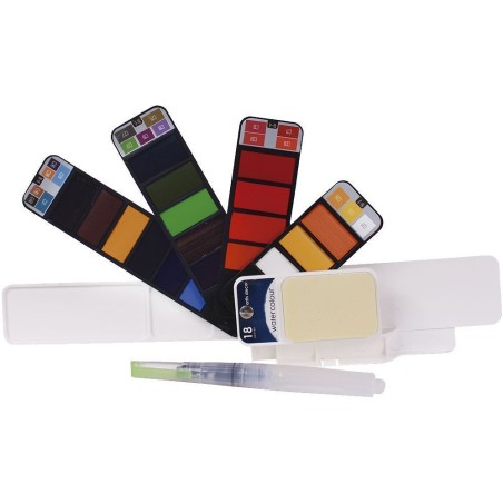 Set de Acuarelas: 18 colores, paleta, esponja y pincel de agua. Artis Decor