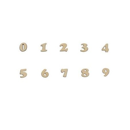 Números de madera de chopo. 1.2 x 1.5 x 0.4 cm.