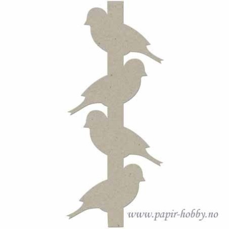 Cuatro pájaros en un poste (vertical). Marcalibros